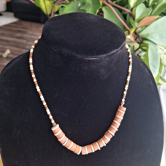 Vintage Earthy Clay Stone Beaded Necklaces Set Of 2 With Gold Accents - Picture 3 of 8